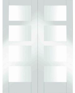 Shaker 4 Panel White Primed Clear Glazed Pair Internal Door