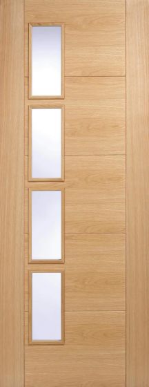 Vancouver Oak Clear Glazed 4 Light Offset Prefinished Internal Doors